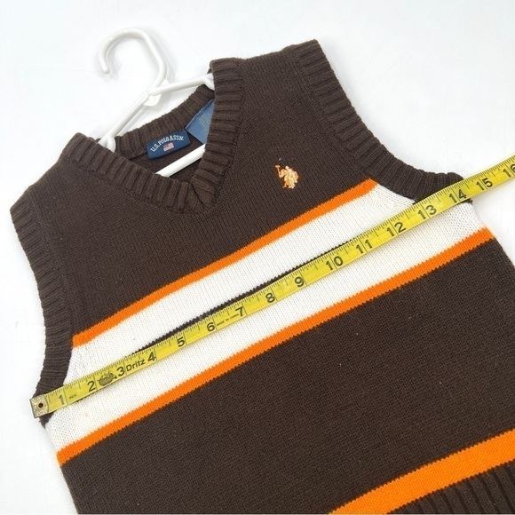 US POLO ASSN. Boy's Brown White & Orange Stripe Retro Sweater Vest Size 4T - Picture 8 of 9